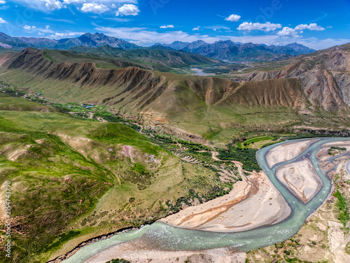 Aerial View of Braided River Valley in Qilian Mountain National Park, China