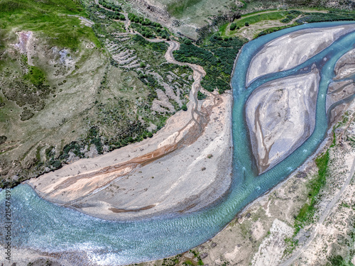 Aerial View of Braided Turquoise River in Qilian Mountain National Park, China