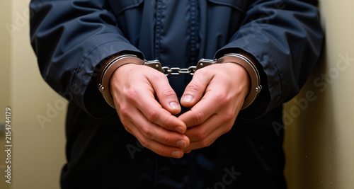 An arrested person in handcuffs