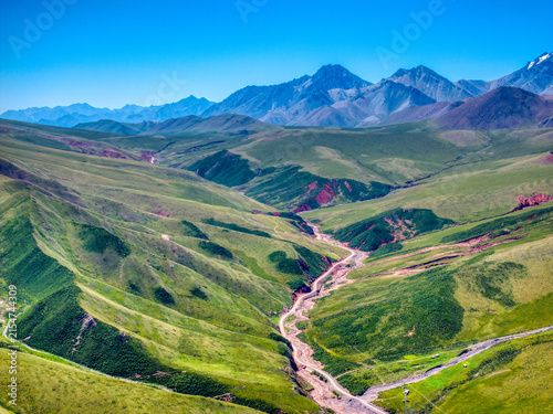 Aerial View of Braided River Valley in Qilian Mountain National Park, China