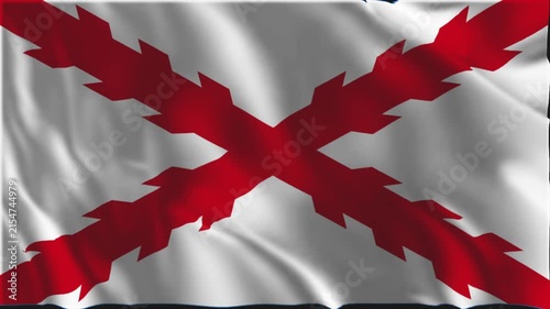 Flag of the Spanish Empire waving slowly in the foreground.