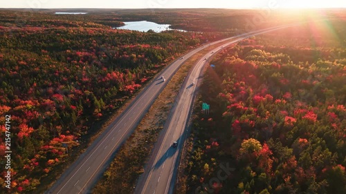 Aerial view of highway near Halifax in autumn season of Nova Scotia Canada