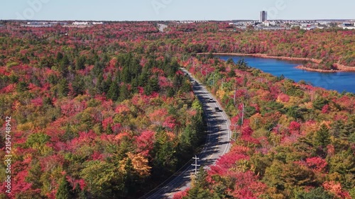 Aerial view of highway near Halifax in autumn New Scotland Canada