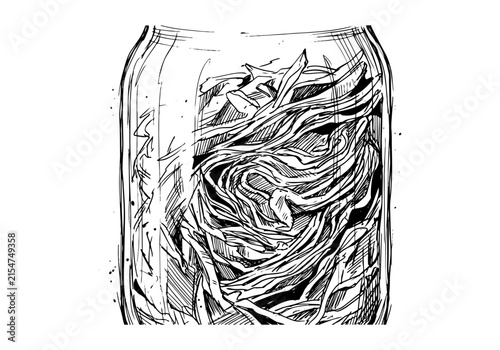 Vintage Sauerkraut Vector Illustration Hand Drawn Fermented Cabbage German Food Black And White Engraving Line Art Sketch For Restaurant Menu Packaging Logo Graphic Design
