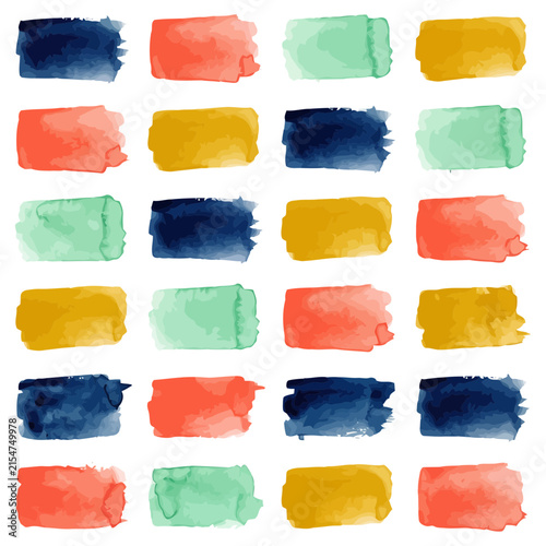 A grid of colorful watercolor rectangular brush strokes on a black background