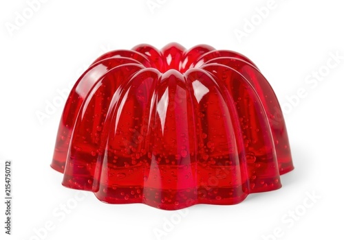 Vibrant Red Gelatin Dessert Isolated on White Background - Delicious Strawberry or Cherry Jelly