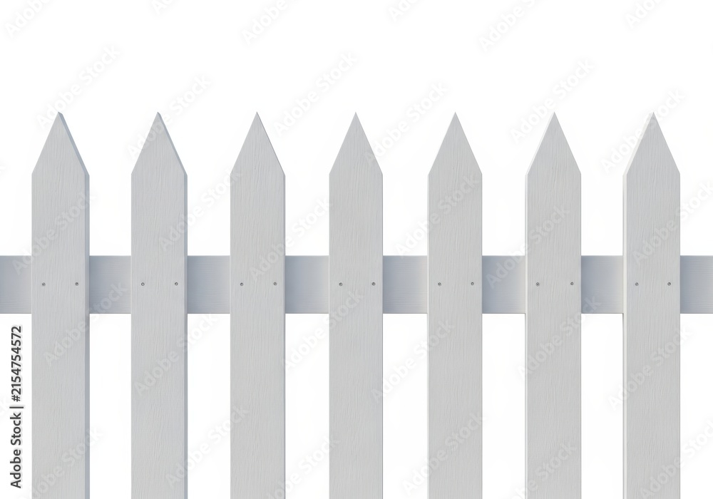 Obraz premium Classic White Picket Fence Isolated on White Background for Home and Garden Design Concepts