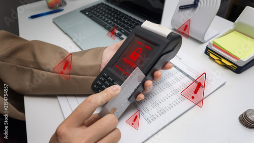 Konstfotografi Credit card payment declined due to cyber security threat and fraud alert on pos terminal