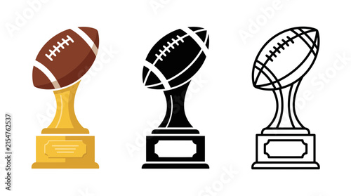 American football trophy icons set, championship winner award vector illustration