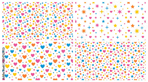 Colorful Hearts Stars and Dots Pattern Design Isolated Background transparent background