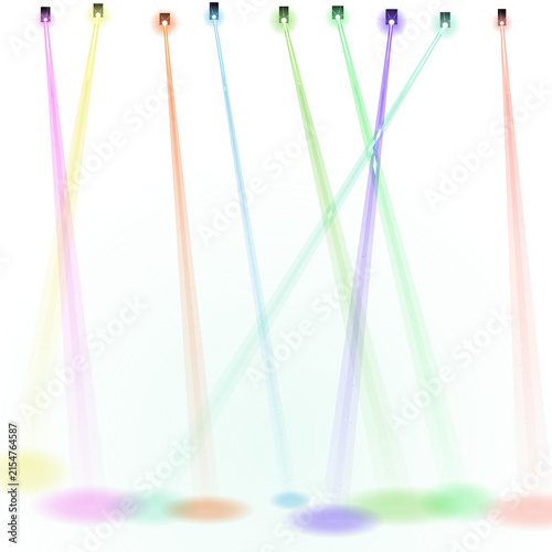 Canvas Print A vibrant array of colorful laser beams illuminating a large glowing orb