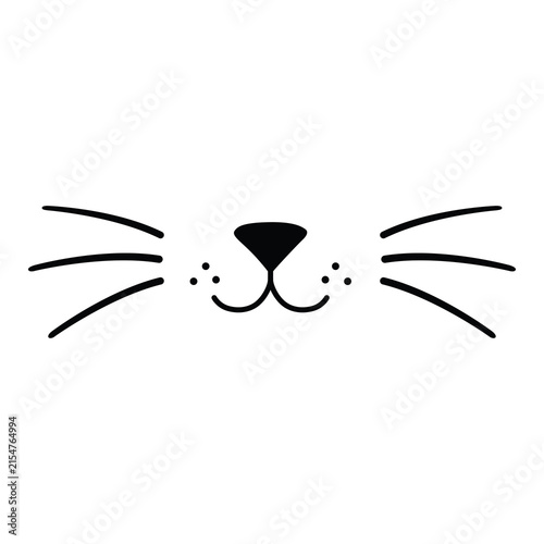 Cute minimalist cat muzzle illustration with a pink heart-shaped nose and curved whiskers, hand-drawn line art on a clean white background. Sweet, playful design for pet, animal, and love-themed proje