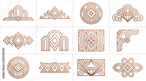 Geometric art deco decorative elements gold line art