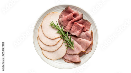 Assorted deli meat platter with turkey and roast beef slices isolated on transparent background