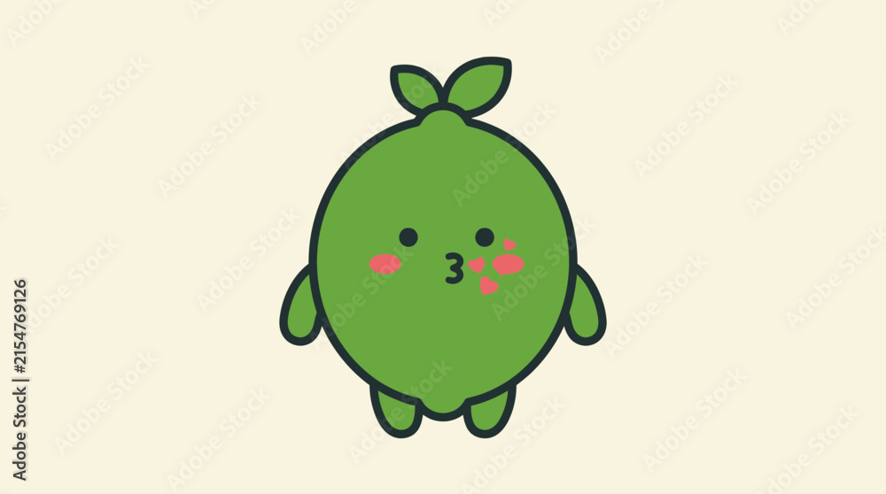 Fototapeta premium Cute lime character mascot blowing a heart kiss.