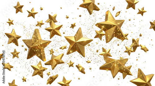 Golden glitter stars floating isolated transparent background festive decoration design transparent background
