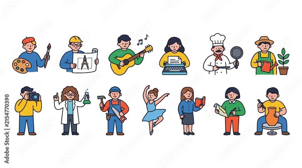 Fototapeta premium Diverse group of professionals in various career uniforms.