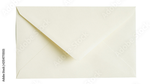 Cream colored paper envelope with triangular flap, isolated on transparent background