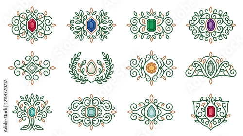 Decorative ornamental gemstone frames and embellishments collection