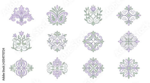 Decorative ornamental flourish motifs pattern design elements