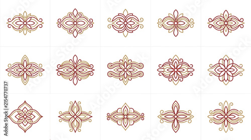 Decorative ornate floral swirl elements set isolated