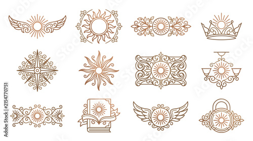 Decorative sun symbol ornaments set