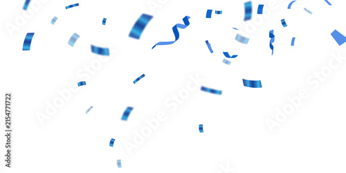 Quadro su tela Falling shiny blue confetti and ribbons celebration party design element
