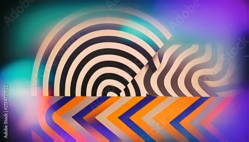 Abstract Psychedelic Retro Wave Background with Colorful Concentric Circles Pattern