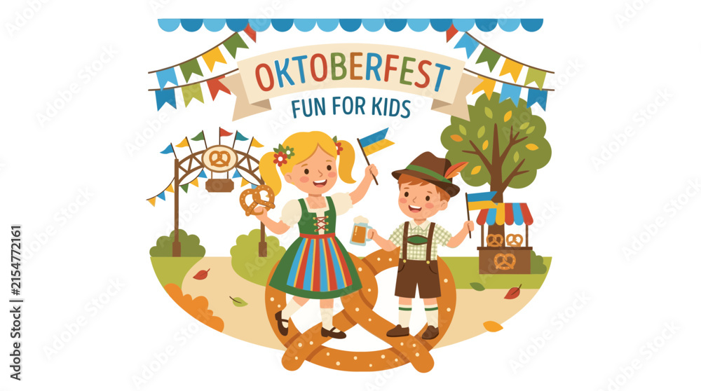 Fototapeta premium Children in Traditional Bavarian Costumes Celebrating Autumn Festival