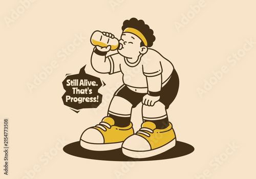 Exhausted Athlete Taking a Refreshing Drink After Exercise