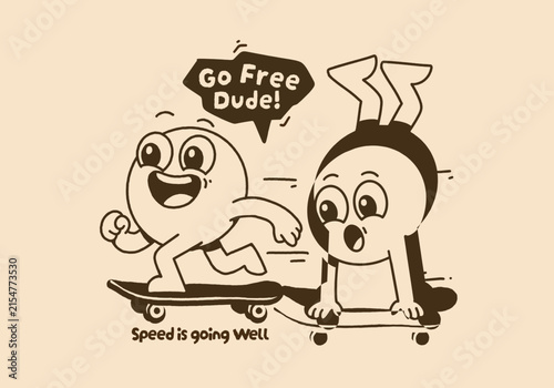 Retro Skateboarding Adventure with Playful Cartoon Characters