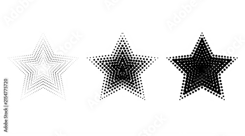 Three star shapes made from dots with varying density and contrast transparent background