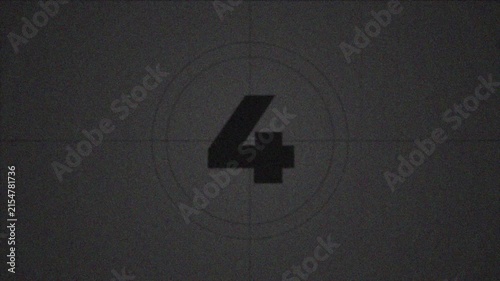Old film movie timer count in grey retro style. Vintage film leader countdown from 10 to 0 seconds. Cinema movie reel timer effect screen. 4k video