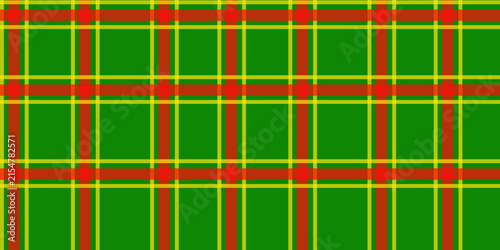 Bright green plaid pattern with intersecting orange   lines, creating a bold checkered textile background for fabric, fashion, packaging and decorative design.