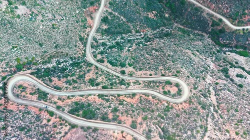 Aerial of winding dirt road mountain pass, Swartberg pass, South Africa