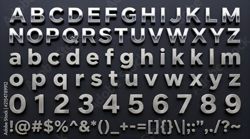 Metallic typography collection featuring polished chrome and satin titanium letters