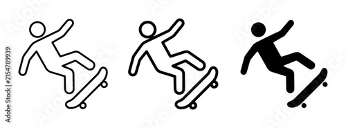 Skateboarder Icon Set, Action Silhouette Vector Graphics, Extreme Sports Symbol Collection