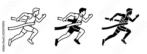 Runner Crossing Finish Line, Sports Victory Icons, Athletic Achievement Vector Art