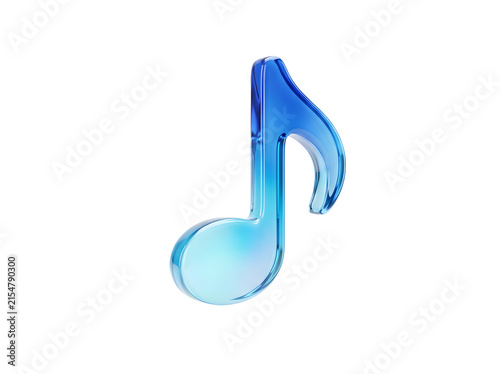 3d render of a glossy blue glass musical note isolated on transparent background
