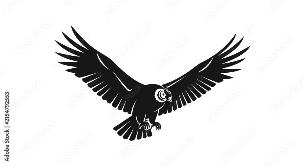 Obraz premium Majestic Eagle Silhouette in Flight, Wings Spread Wide, Black and White