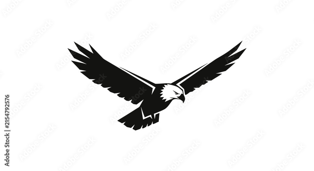 Obraz premium Majestic Hawk Silhouette Flying Isolated On White Background