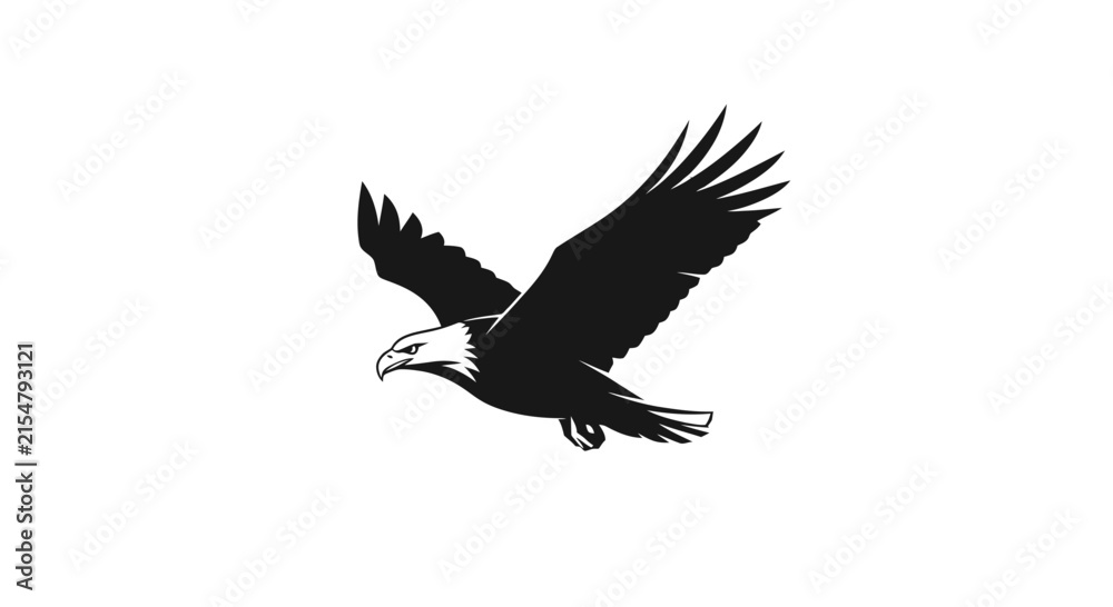 Obraz premium Majestic Bald Eagle Silhouette Flying Isolated on White Background
