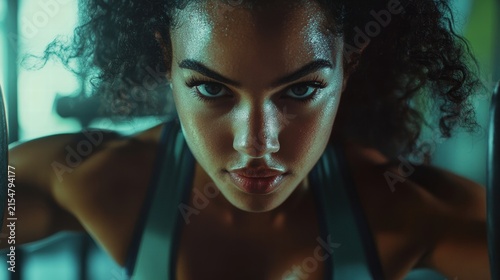 Strong woman focused on fitness goals.
