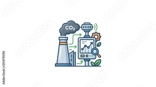 Industrial CO2 emissions monitoring and reduction technology with growth chart