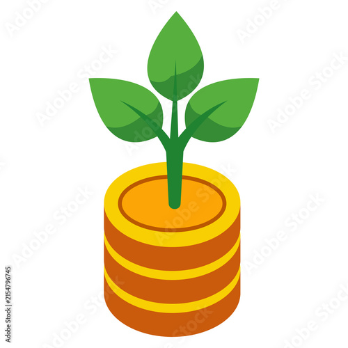 Green Plant Growing from Gold Coins for Sustainable Finance Investment Wealth and Business Growth Concept