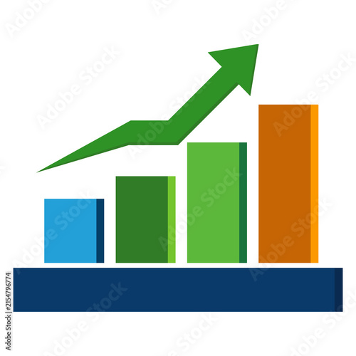 3D Business Growth Graph with Upward Arrow and Bar Chart for Financial Success Investment Profit Market Progress and Economic Data