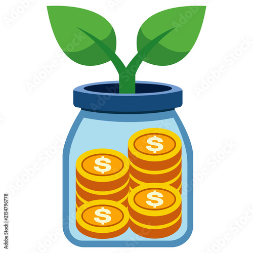 Illustration of Money Growing in a Glass Jar