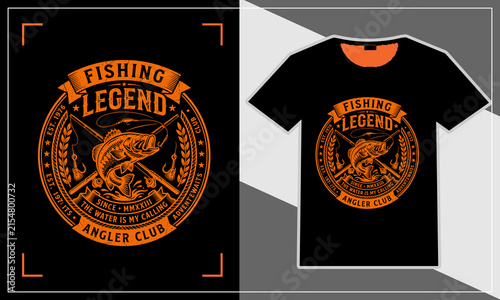 Photography Black t-shirt with fishing legend angler club embroidered graphic design