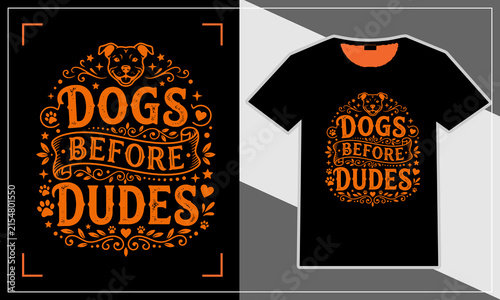 фотографія Black t-shirt with dogs before dudes vintage orange decorative text design