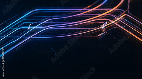 Neon light abstract background light trail long exposure blue line purple line futuristic